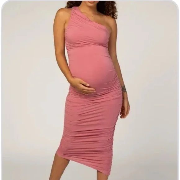strapless open back dress Teal One Shoulder Maternity Short Dress